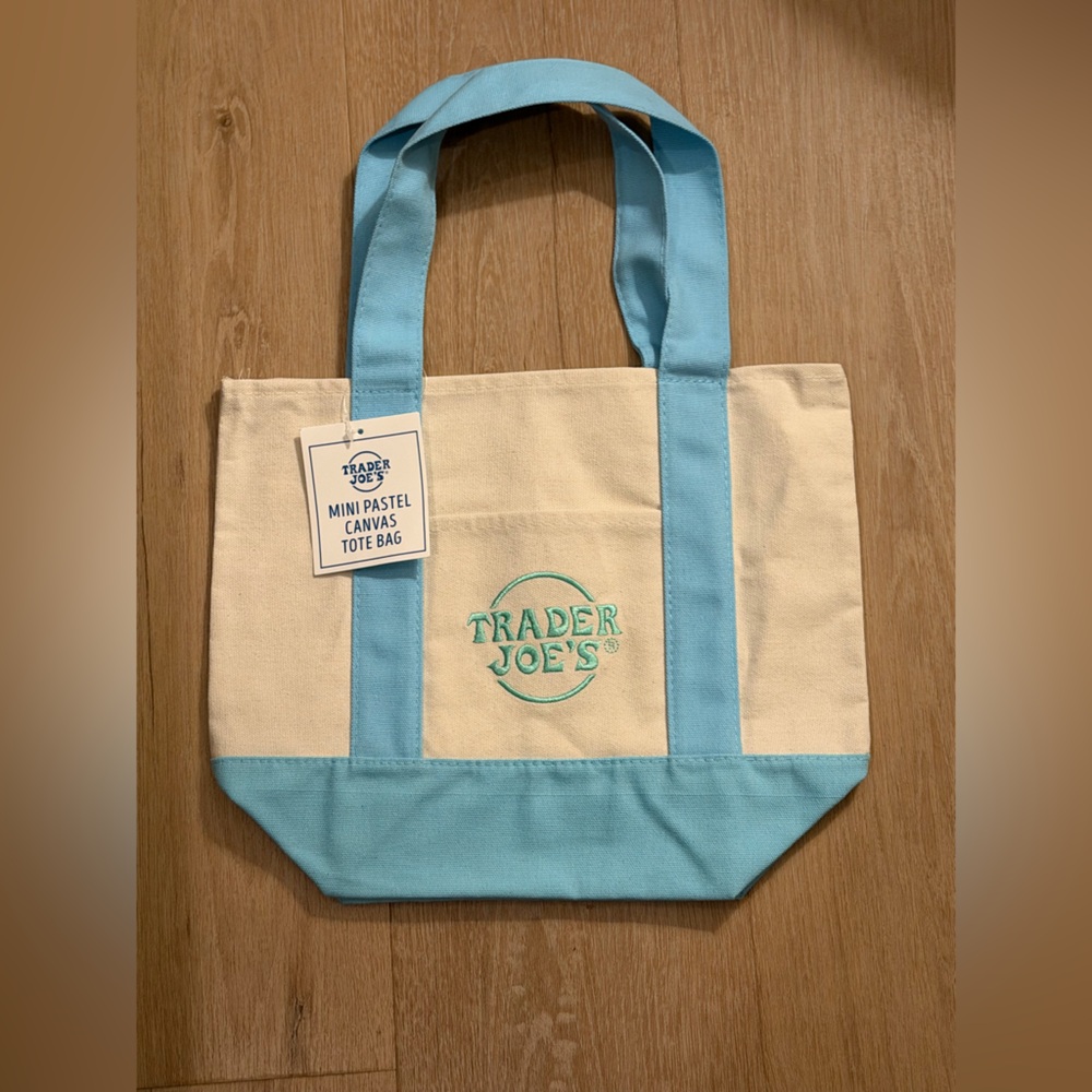 Trader Joe's Blue and Cream Canvas Mini Tote Bag